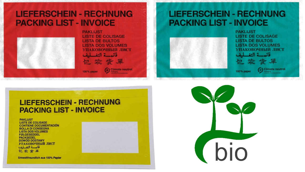BIO-Papier-Dokumententasche / Lieferscheintasche / C6/5  230 x 120mm / rot / Fenster: rechts